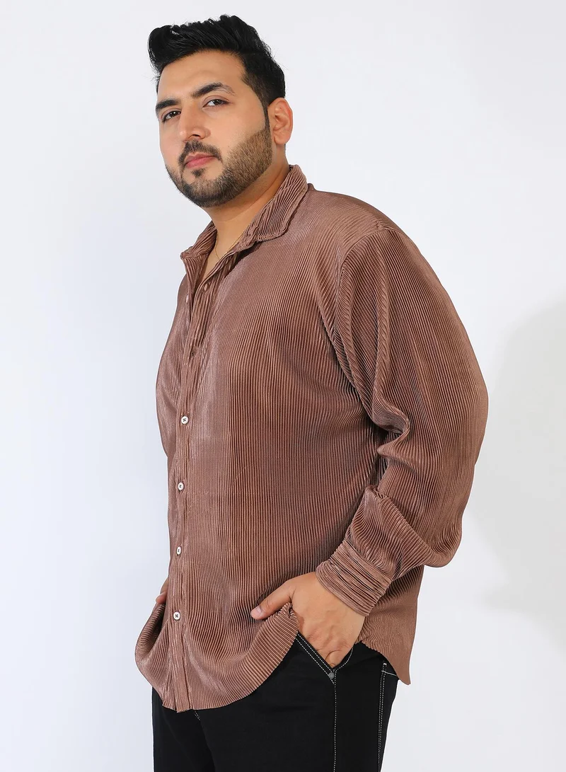 Instafab Plus Men's Mocha Brown Pleat-Creased Shirt