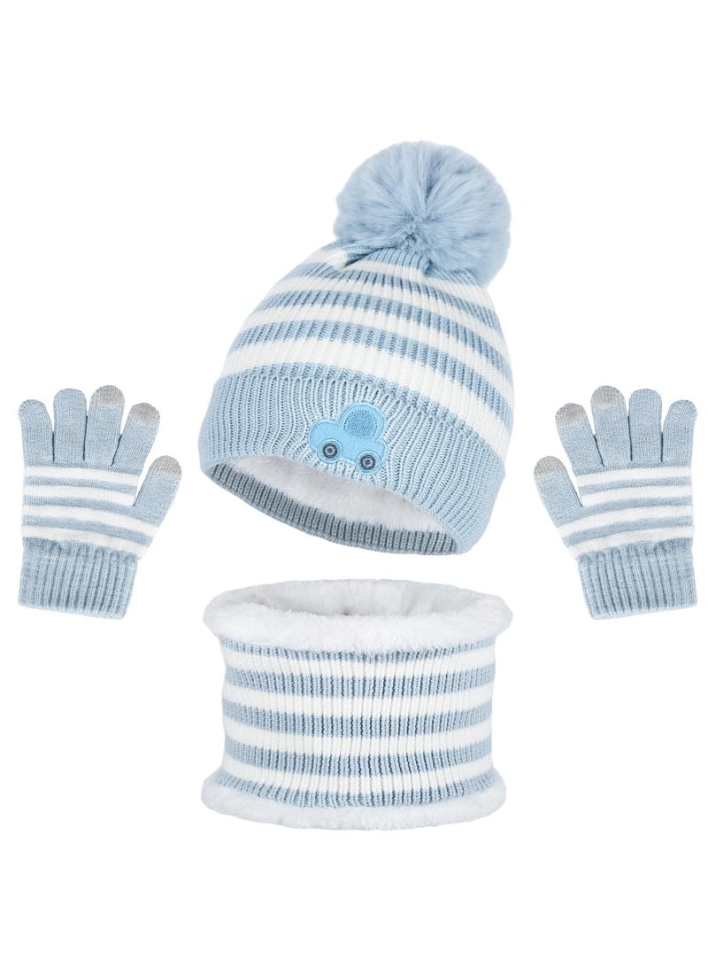 KASTWAVE 4 Pcs Kids Winter Beanie Hat Scarf Gloves Set - Thick Fluffy Warm Accessories for 2-8 Years Old Boys and Girls - Toddler Cold Weather Gear - Image 1