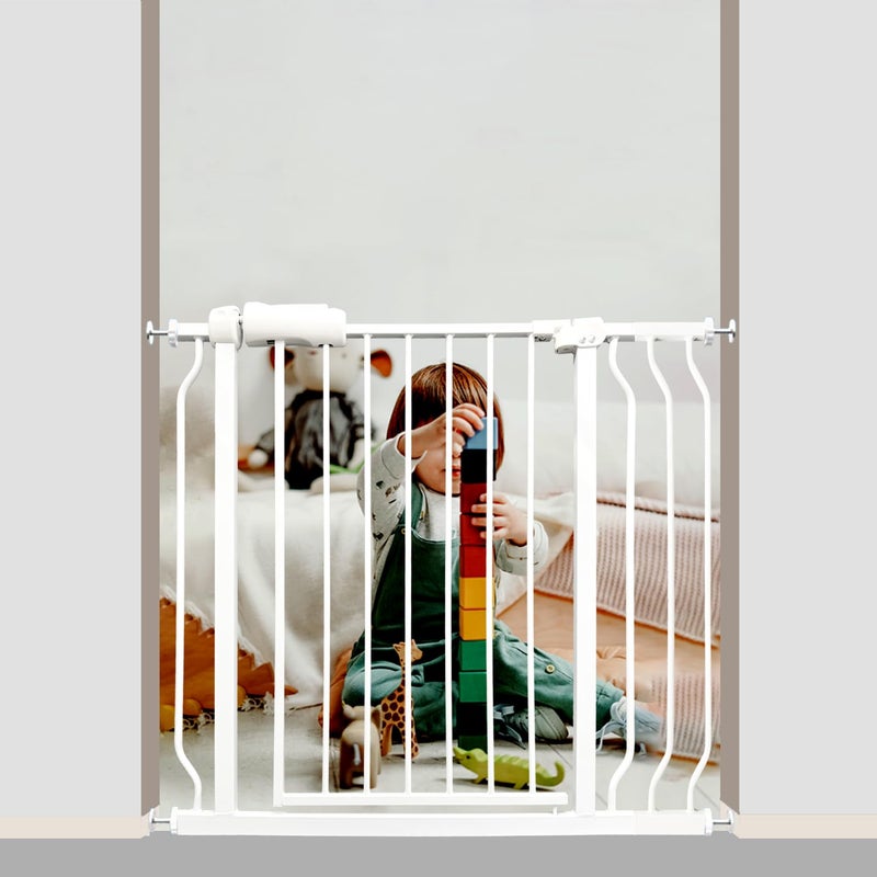 Vothco Walk Through Baby  Dog Gate 29385 Inch Pressure Mounted No Drilling Adjustable Indoor Safety Gate for Stairs  Doorways  Metal Design for Kids and Pets White