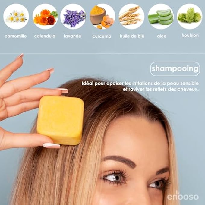- SOLID SHAMPOO FOR DULL HAIR AND ITCHY SCALP - ORGANIC SHOWER GEL WITHOUT SOAP PIECE WITH CHAMOMILE, CALENDULA AND ALOE - 100% VEGAN & PLASTIC FREE - 130 G - MADE IN ITALY - Image 3