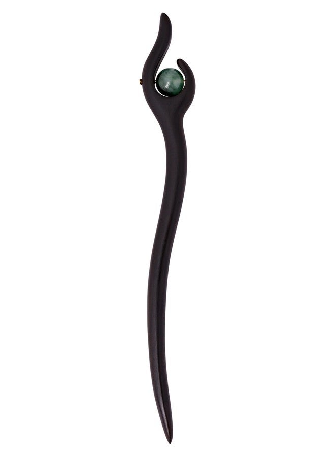 MINACHI Vintage Style Wooden Hairstick with Jade-Colored Stone Charm, Hair Accessory for Women - Image 1