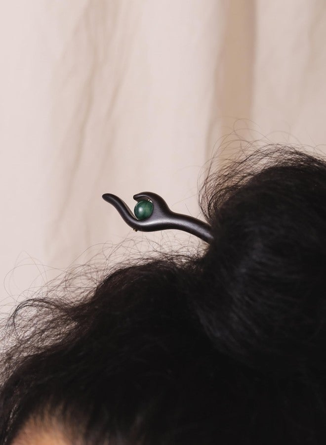 MINACHI Vintage Style Wooden Hairstick with Jade-Colored Stone Charm, Hair Accessory for Women - Image 4
