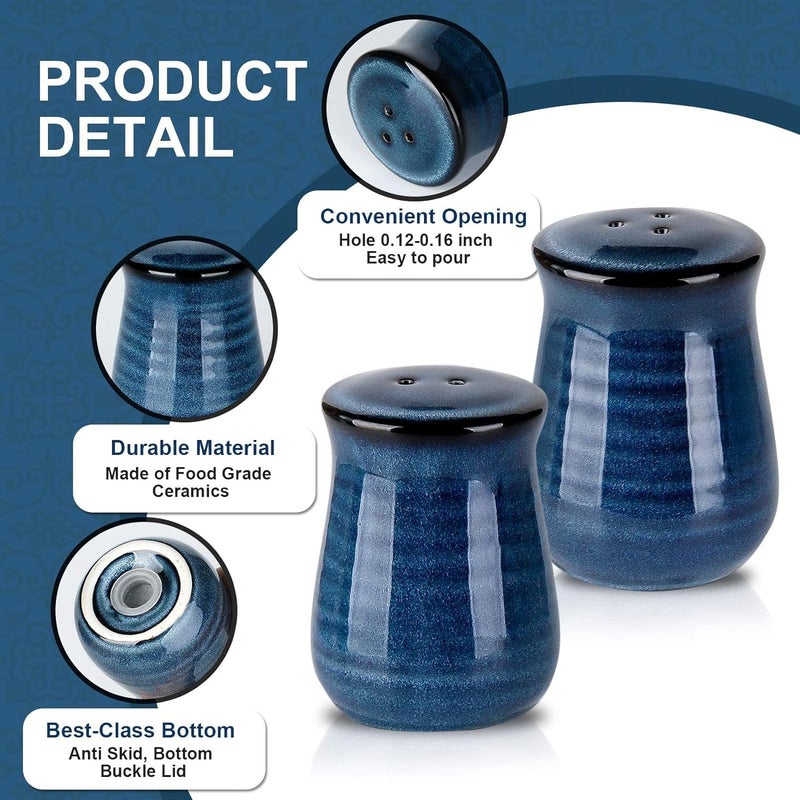 glowworm Blue Salt and Pepper Shakers Set, Ceramic Salt and Pepper Shakers, Farmhouse Kitchen Decor for Home Restaurants, Spice Shaker for Cooking Baking BBQ - Image 3