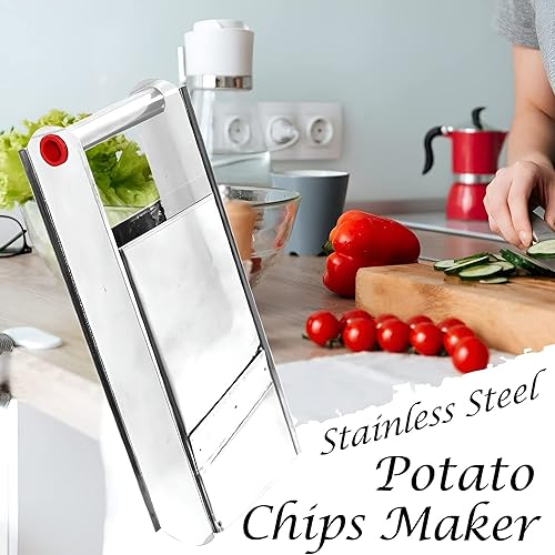 TGS Silver Jumbo Slicer, 2-in-1 Stainless Steel Vegetable Potato Chips Wafer Slicer, Crusher Grater Sharp Cutter for Snack Maker, Multipurpose - Silver - Image 3