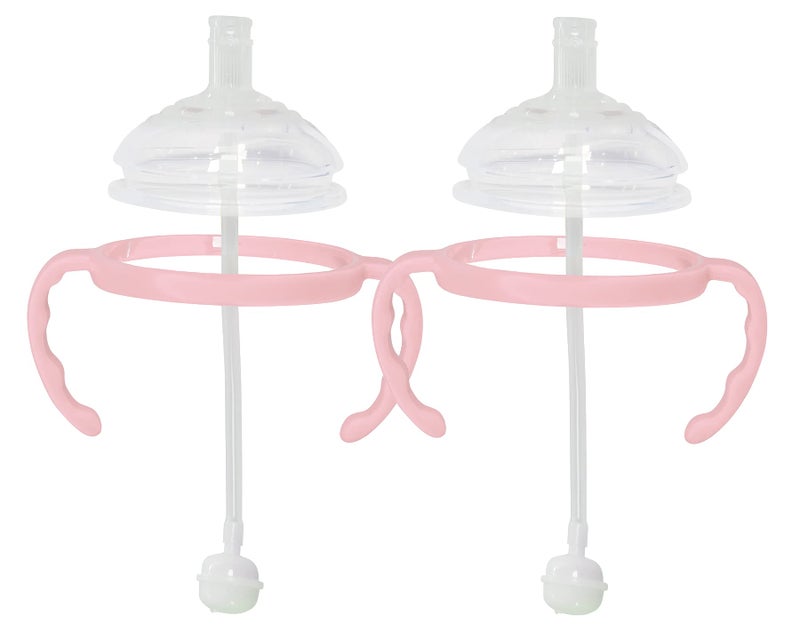 Botabee Straw Transition Cup Kit for Comotomo Baby Bottles | Conversion Kit Fits 5 & 8 Ounce Bottles | Soft, Silicone Straw Top Bottle Nipple & Weighted Straw to Help Baby - Pack of 2 (Pink) - Image 1