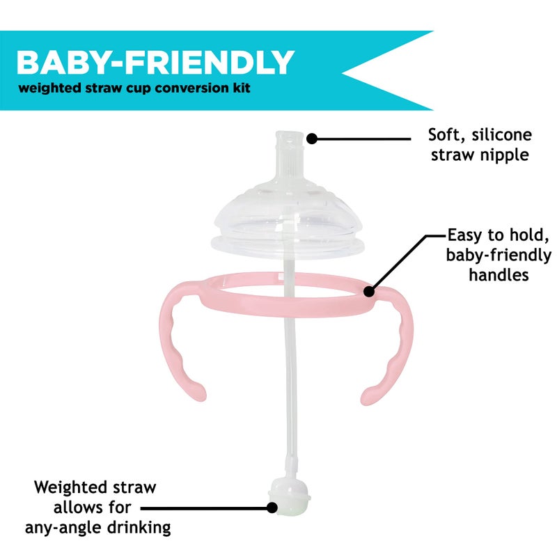 Botabee Straw Transition Cup Kit for Comotomo Baby Bottles | Conversion Kit Fits 5 & 8 Ounce Bottles | Soft, Silicone Straw Top Bottle Nipple & Weighted Straw to Help Baby - Pack of 2 (Pink) - Image 3