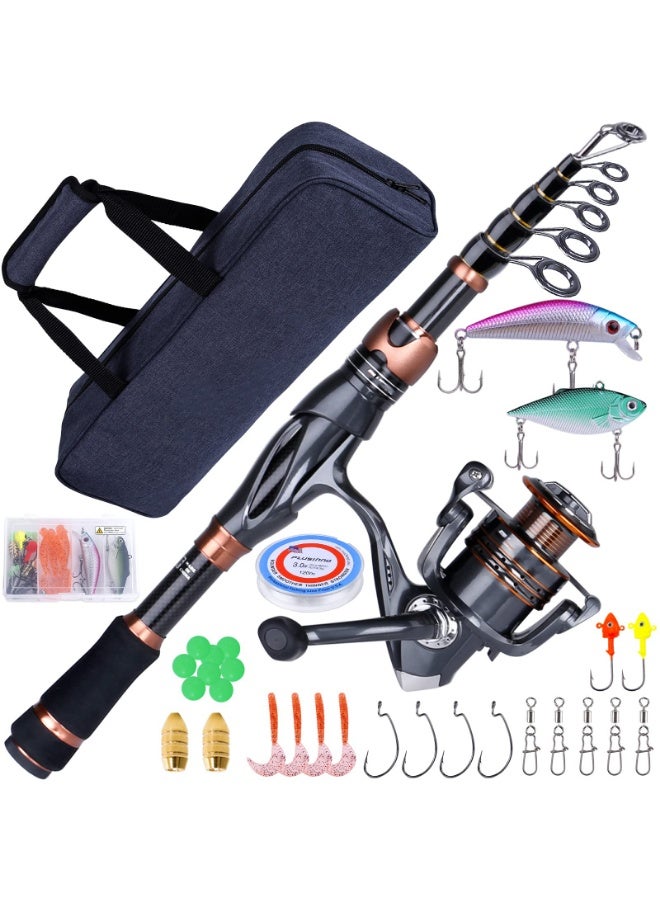 Arabest Fishing Rod and Reel Combos, Bronze Warrior Toray 24-Ton Carbon Matrix Telescopic Fishing Rod Pole, 12 +1 Shielded Bearings Stainless Steel BB Spinning Reel, Travel Freshwater Fishing Gear - Image 1