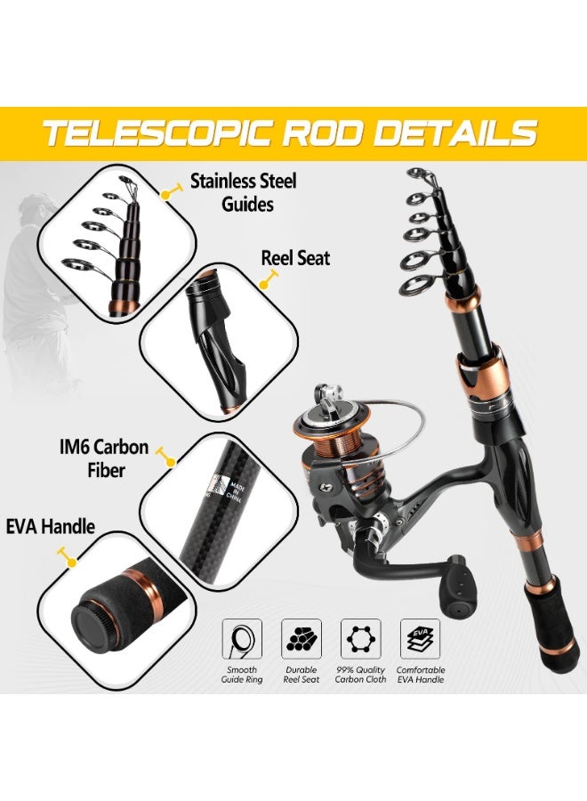 Arabest Fishing Rod and Reel Combos, Bronze Warrior Toray 24-Ton Carbon Matrix Telescopic Fishing Rod Pole, 12 +1 Shielded Bearings Stainless Steel BB Spinning Reel, Travel Freshwater Fishing Gear - Image 3