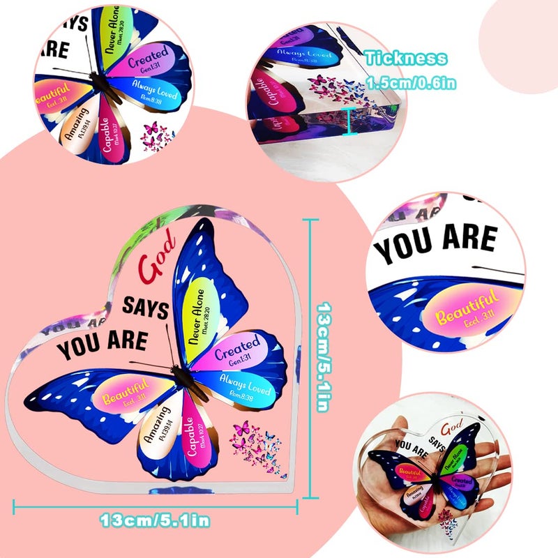 JUNQIU US JUNQIU Christian Gifts for Women  Inspirational Faith Gifts for Women Religious  Bible Verse and Encouragement Butterfly Desk Decor  Gifts for Women  Mom  Friend  Sister-Acrylic Hearts Plaques - Image 4