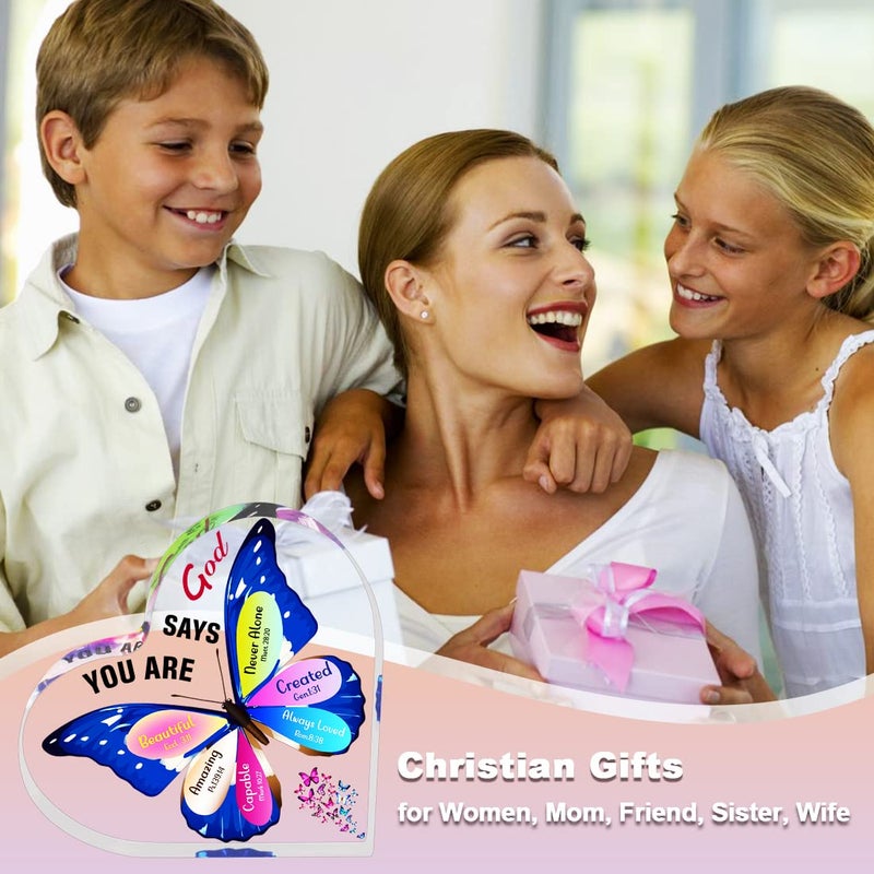 JUNQIU US JUNQIU Christian Gifts for Women  Inspirational Faith Gifts for Women Religious  Bible Verse and Encouragement Butterfly Desk Decor  Gifts for Women  Mom  Friend  Sister-Acrylic Hearts Plaques - Image 2
