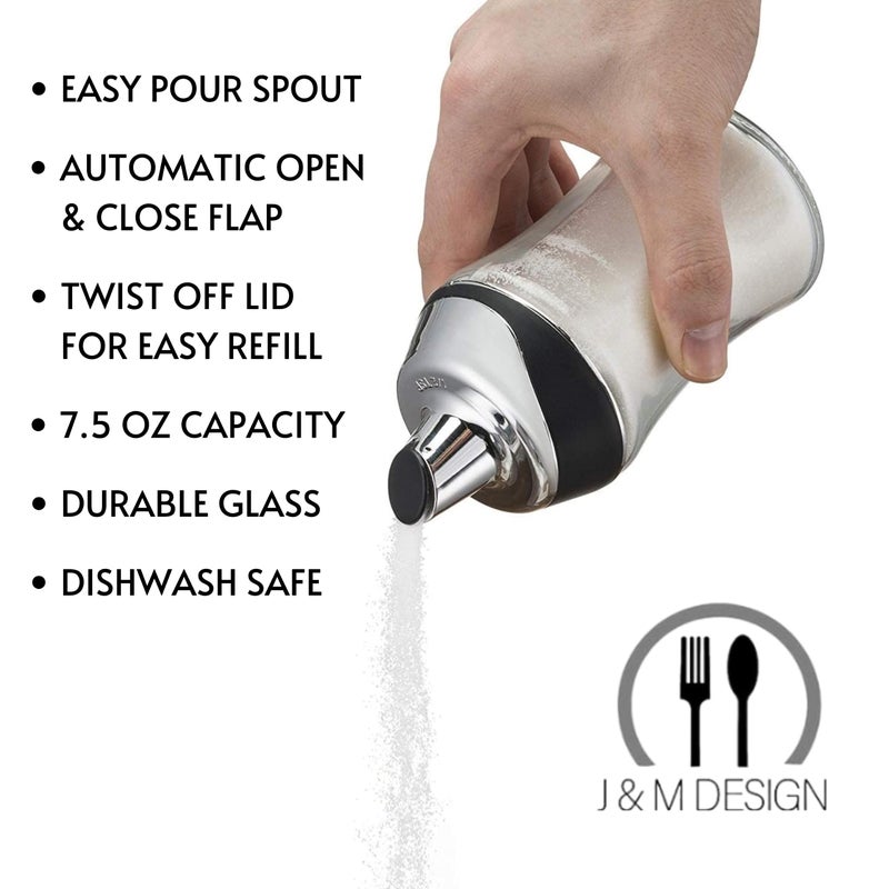 J&M DESIGN Sugar Dispenser with Pour Spout Lid Sugar Container Shaker Coffee Bar Accessories Organizer Essentials Powdered Creamer Baking Supplies 7.5oz Glass Jar Pourer Sugar Bowl Salt Dish Holder - Image 2