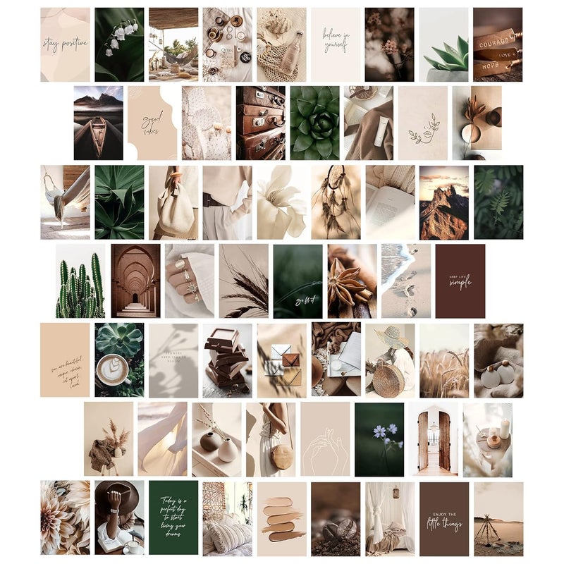 Thepaper9store Boho Wall Collage Kit Aesthetic Room Decor Self Adhesive Wall Posters Kit for Dorm Decoration Boho Decor Posters Pack of 60Black