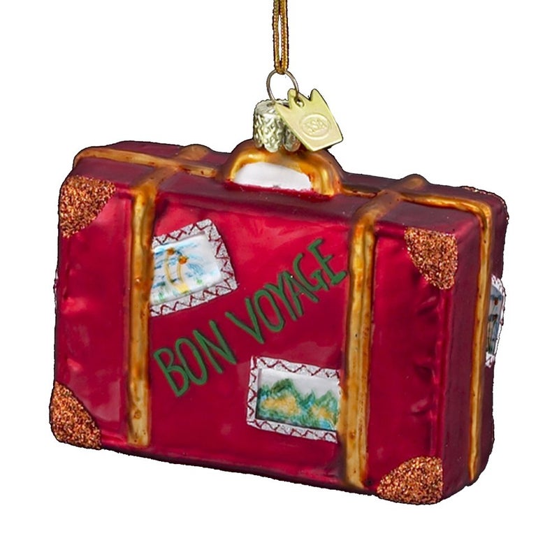 Noble Gems Kurt Adler 312Inch Glass Bon Voyage Suitcase Ornament