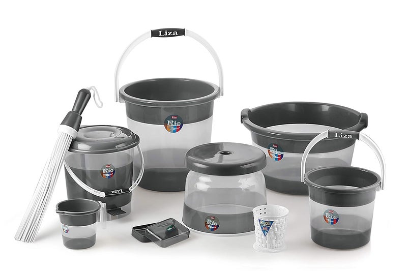 Liza Liza Plastic Deluxe Elegance Bathroom Set (Set of 9, Grey, Rio)