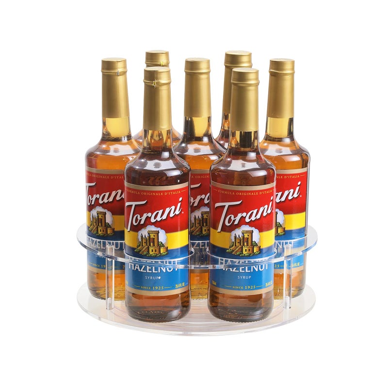 IEEK Large Rotating Coffee Syrup Organizer 7 Bottles Clear Acrylic Coffee Syrup Rack for Countertop Syrup Bottle Holder Stand With Anti Slip Pad for Coffee Bar StationTurntable Wine Display Tray - Image 2