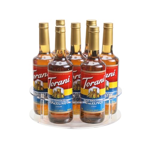 IEEK Large Rotating Coffee Syrup Organizer 7 Bottles Clear Acrylic Coffee Syrup Rack for Countertop Syrup Bottle Holder Stand With Anti Slip Pad for Coffee Bar StationTurntable Wine Display Tray - Image 1