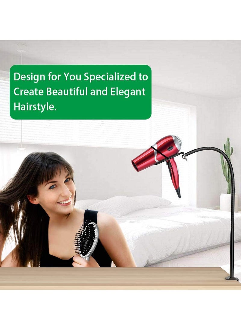 Excefore Hair Dryer Holder, Hands Free Blow Dryer Holder, Stainless Steel Hair Dryer Stand Clamp Mount for Countertop, Adjustable Blow Dryer Stand for Dog Grooming Makeup Table Arm with Clamp (Black)  - Image 2