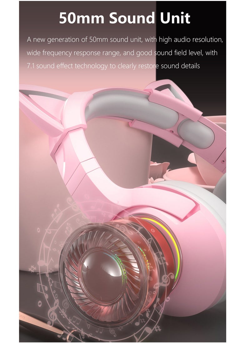 onikuma Onikuma K9 Pink cat Gaming Headset Wired Pc Game Headphone Usb 7.1 Surround Adjustable Game Sound Noise Reduction Headphone RGB Luminous Adjustable Gaming Headset with Mic  - Image 5