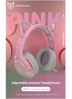 onikuma Onikuma K9 Pink cat Gaming Headset Wired Pc Game Headphone Usb 7.1 Surround Adjustable Game Sound Noise Reduction Headphone RGB Luminous Adjustable Gaming Headset with Mic  - Image 4