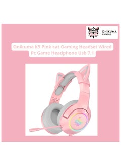 onikuma Onikuma K9 Pink cat Gaming Headset Wired Pc Game Headphone Usb 7.1 Surround Adjustable Game Sound Noise Reduction Headphone RGB Luminous Adjustable Gaming Headset with Mic  - Image 1