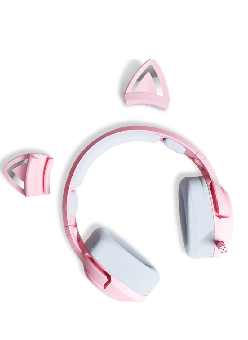 onikuma Onikuma K9 Pink cat Gaming Headset Wired Pc Game Headphone Usb 7.1 Surround Adjustable Game Sound Noise Reduction Headphone RGB Luminous Adjustable Gaming Headset with Mic  - Image 3