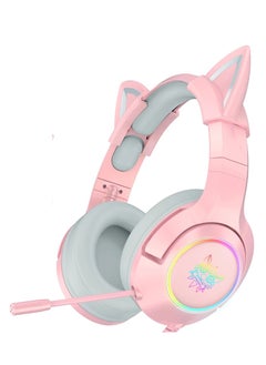 onikuma Onikuma K9 Pink cat Gaming Headset Wired Pc Game Headphone Usb 7.1 Surround Adjustable Game Sound Noise Reduction Headphone RGB Luminous Adjustable Gaming Headset with Mic  - Image 2