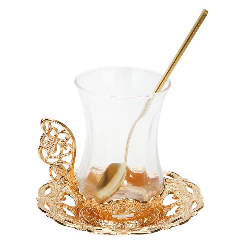 Vintage Gold Rim Glass Coffee Cup and Saucer Set with Spoon 3 Pieces - Image 2