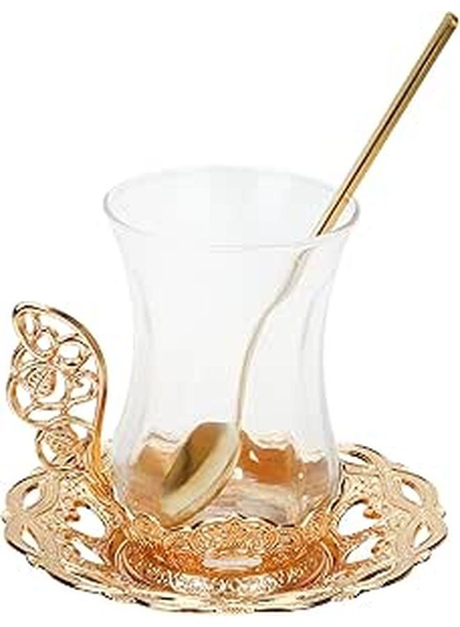 Vintage Gold Rim Glass Coffee Cup and Saucer Set with Spoon 3 Pieces - Image 1