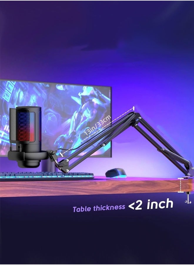 Vicalo - Gaming PC USB Microphone, Podcasting Condenser Microphone with Boom Arm, Pop Filter, Mute Button for Streaming Online Chat, Computer Microphone for PC Gamers - Image 1