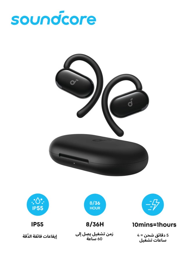 Soundcore V20i by Anker Open-Ear Headphones, Adjustable Ear Hooks, Ultra-Comfort, Snug Fit, Deep Bass, Clear Calls, IP55, LED Lights, 36H Playtime, Bluetooth 5.4 Earbuds, Multipoint Connection Black