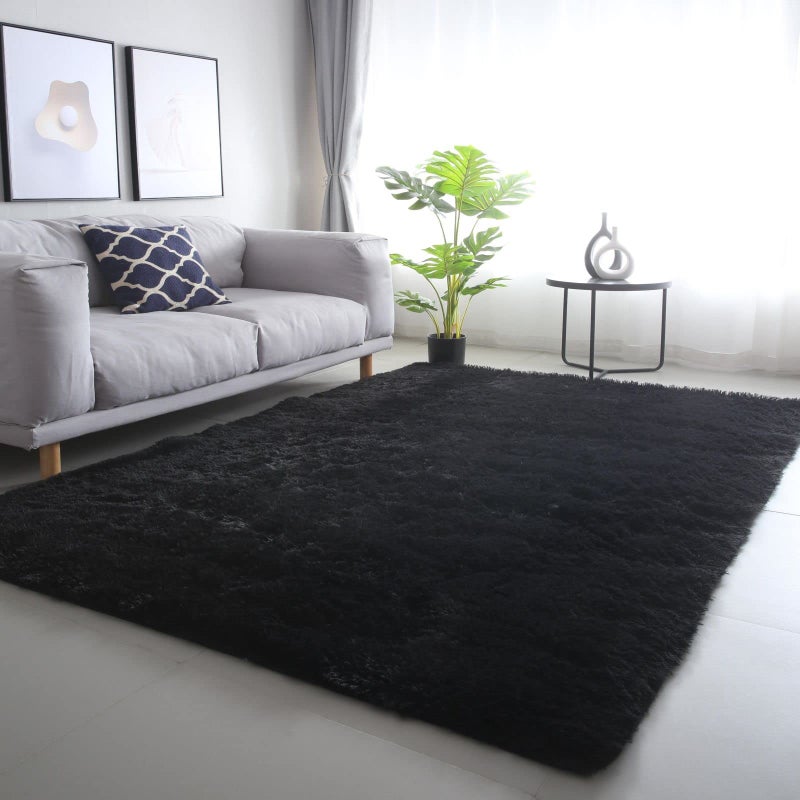 CAIYUECS Shag Area RugIndoor Ultra Soft Fluffy Plush Rugs for Bedroom Living Room NonSkid Modern Nursery Faux Fur Rugs for Kids Room Home Decor 5x7 Feet Black