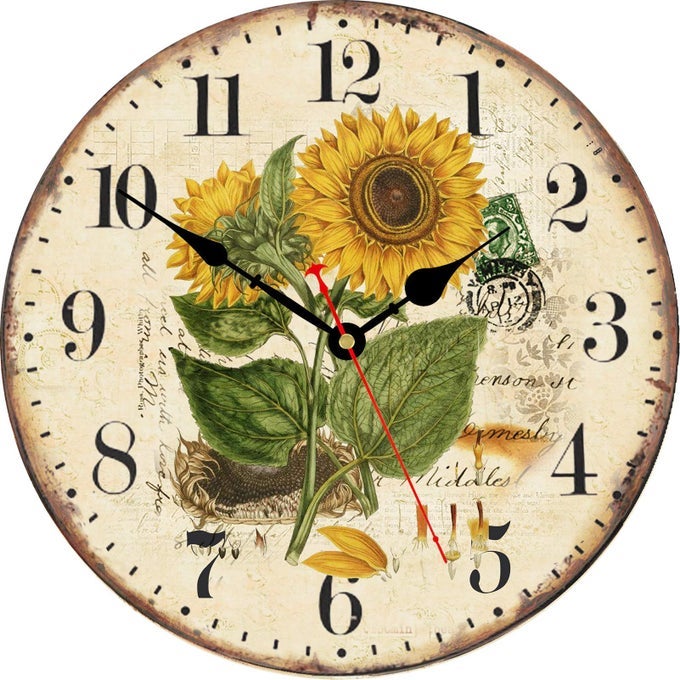 8 INCH SUMMER SUNFLOWER WALL CLOCK RETRO RUSTIC FLORAL BATTERY OPERATED CLOCKS WOODEN DECORATIVE EASY TO READ CLOCK FOR HOMEOFFICESCHOOLBAR
