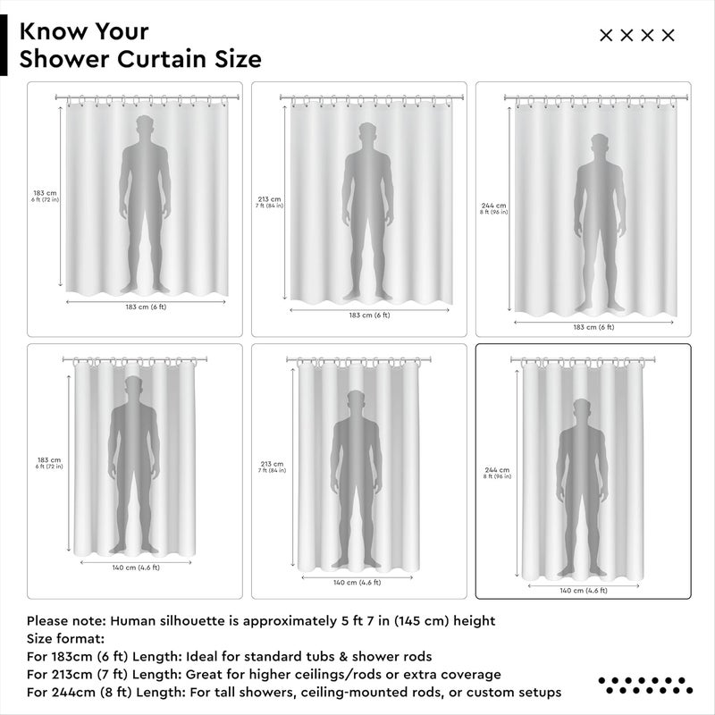 Encasa XO ستارة دش الحمام 8 أقدام مع 10 خطافات | (56x96 بوصة) قماش بوليستر مطبوع ثقيل سريع الجفاف مقاوم للماء | قابلة للغسل في الغسالة، مقاومة للعفن والفطريات - بيج بوهو متاهة - Image 2