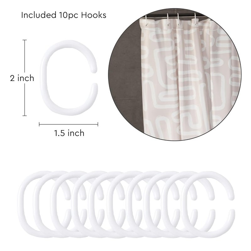 Encasa XO ستارة دش الحمام 8 أقدام مع 10 خطافات | (56x96 بوصة) قماش بوليستر مطبوع ثقيل سريع الجفاف مقاوم للماء | قابلة للغسل في الغسالة، مقاومة للعفن والفطريات - بيج بوهو متاهة - Image 5