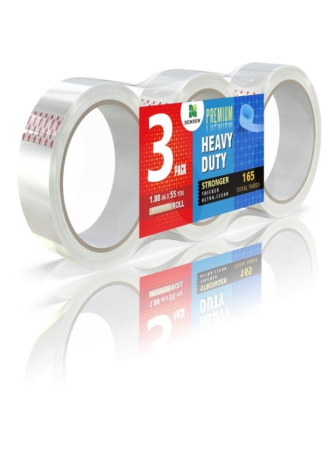DowDew Clear Packing Tape, Heavy Duty Packaging Tape 1.88 inch x 55 Yards Refill Roll for Shipping Mailing Moving [Ultra Strong - Super Thick] (3 Rolls / 165 Total Yards) - Image 1