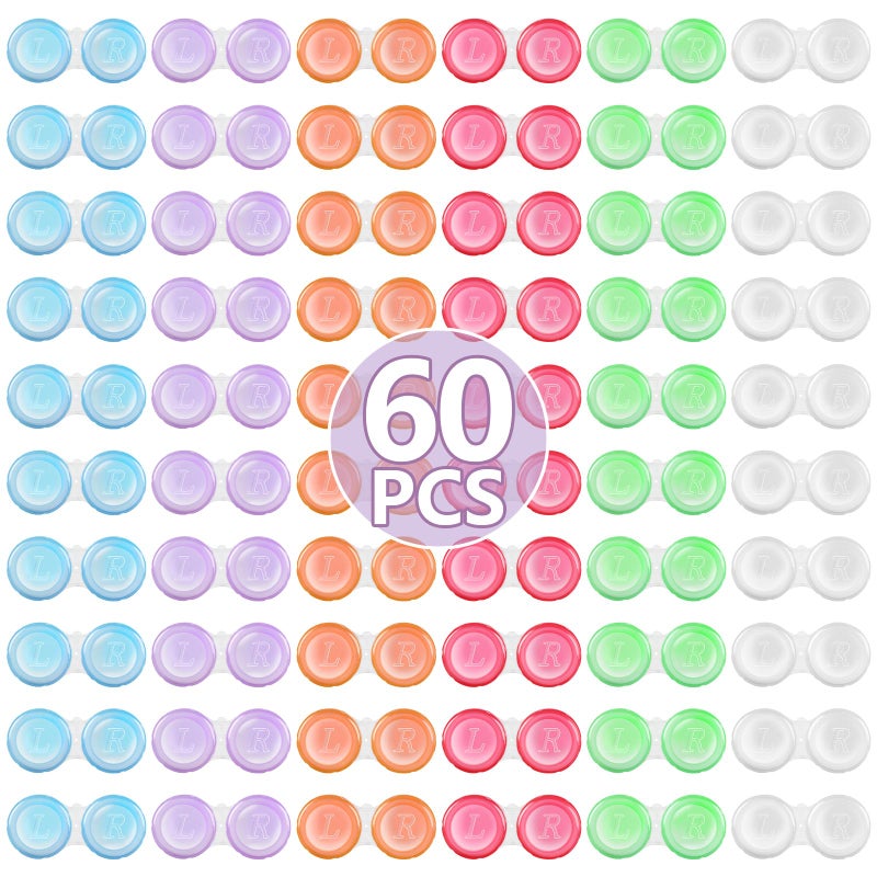 Phyyixs 60 Pack Contact Lens Cases Bulk, Transparent Cute Contact Lens Case for Home & Travel, 6 Color (60) - Image 1