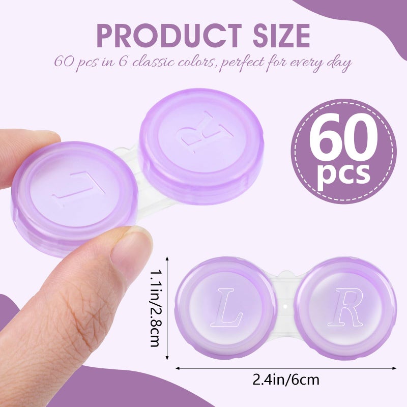 Phyyixs 60 Pack Contact Lens Cases Bulk, Transparent Cute Contact Lens Case for Home & Travel, 6 Color (60) - Image 2