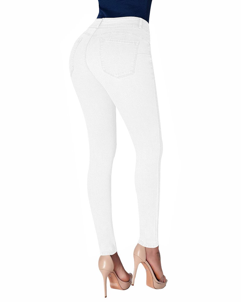 roswear Women's Stretchy Skinny Jeans High Waist Tummy Control Jeggings Slim Fit Denim Pants White - Image 2
