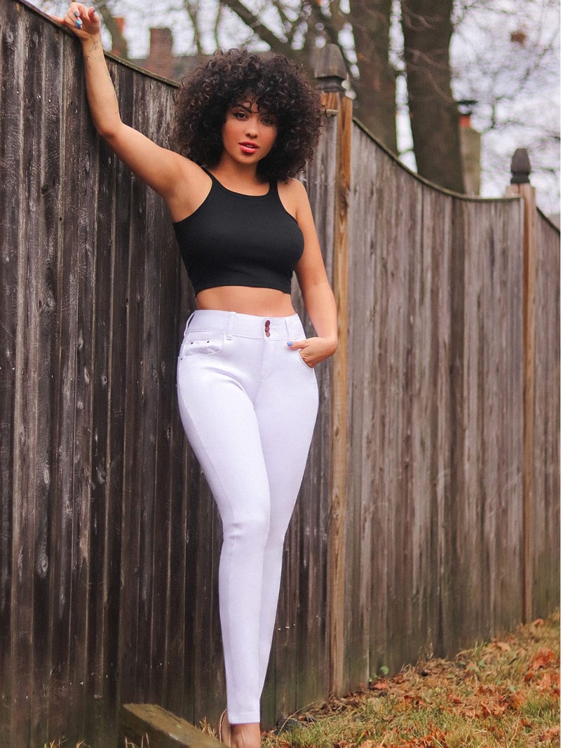 roswear Women's Stretchy Skinny Jeans High Waist Tummy Control Jeggings Slim Fit Denim Pants White - Image 3
