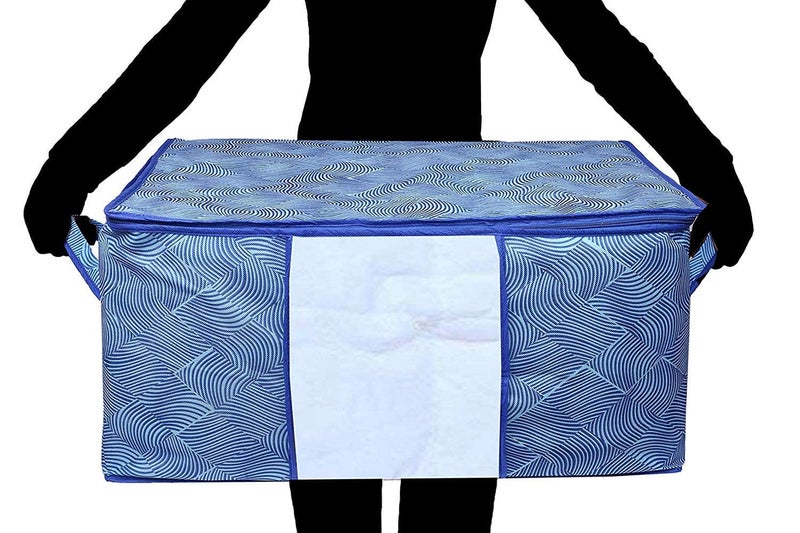 Kuber Industries Lahariya Print Underbed Storage BagNonWoven Comforter Blanket CoverPremium Zipper With Side HandlesMultipurpose Storage OrganiserPack of 2 Blue - Image 5
