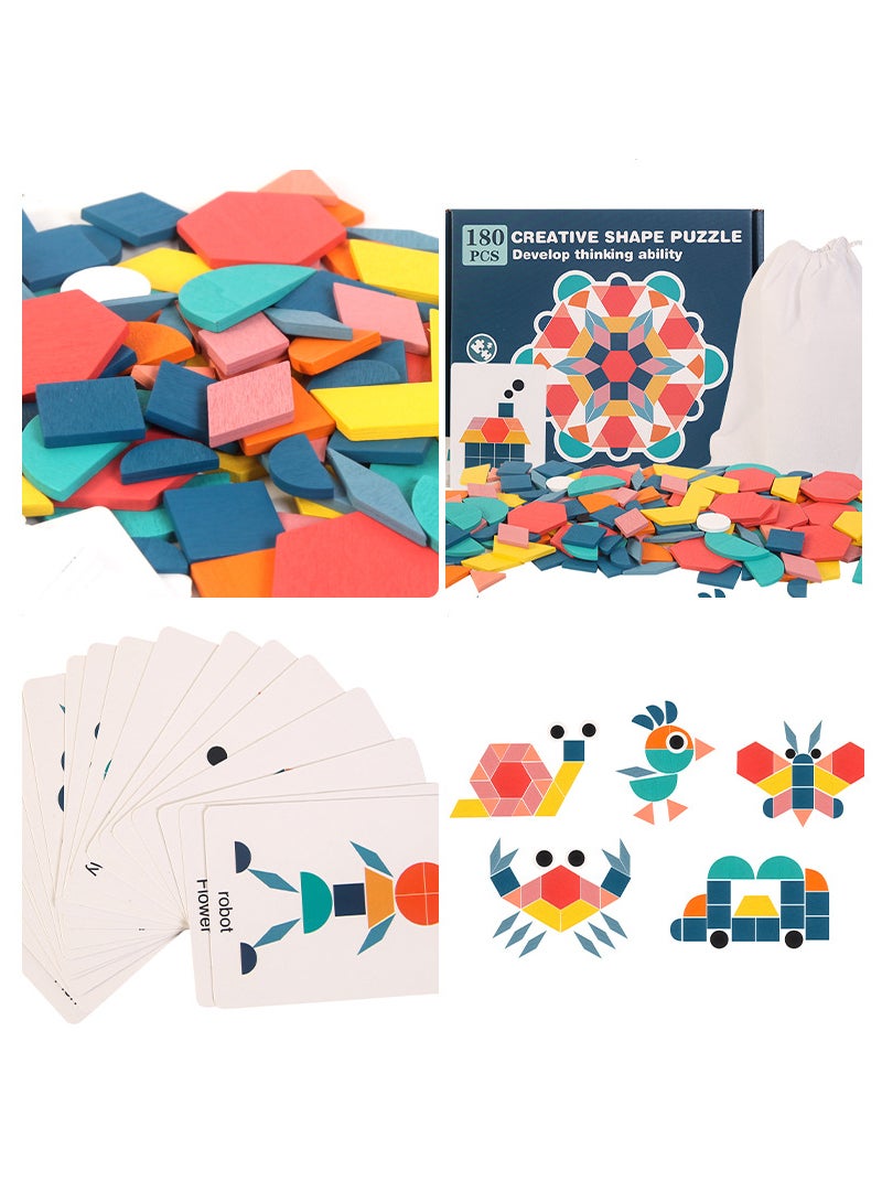 MaBaby 180 قطعة من أحجية الهندسة للتعليم المبكر للأطفال والرضع مجموعة أحجية متقدمة للأطفال المتنامين مع بطاقات أحجية غنية لتدريب تنسيق اليد والعين لدى طفلك - Image 5
