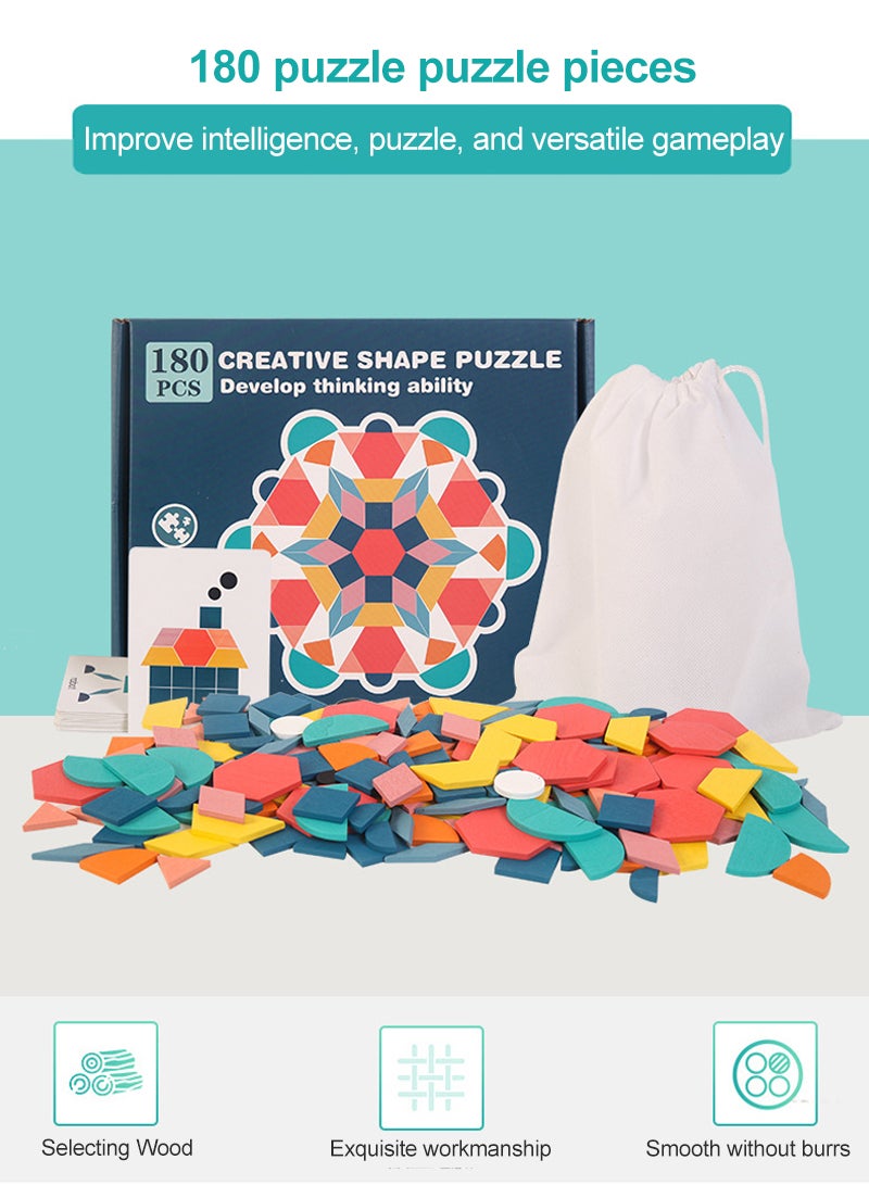 MaBaby 180 قطعة من أحجية الهندسة للتعليم المبكر للأطفال والرضع مجموعة أحجية متقدمة للأطفال المتنامين مع بطاقات أحجية غنية لتدريب تنسيق اليد والعين لدى طفلك - Image 2