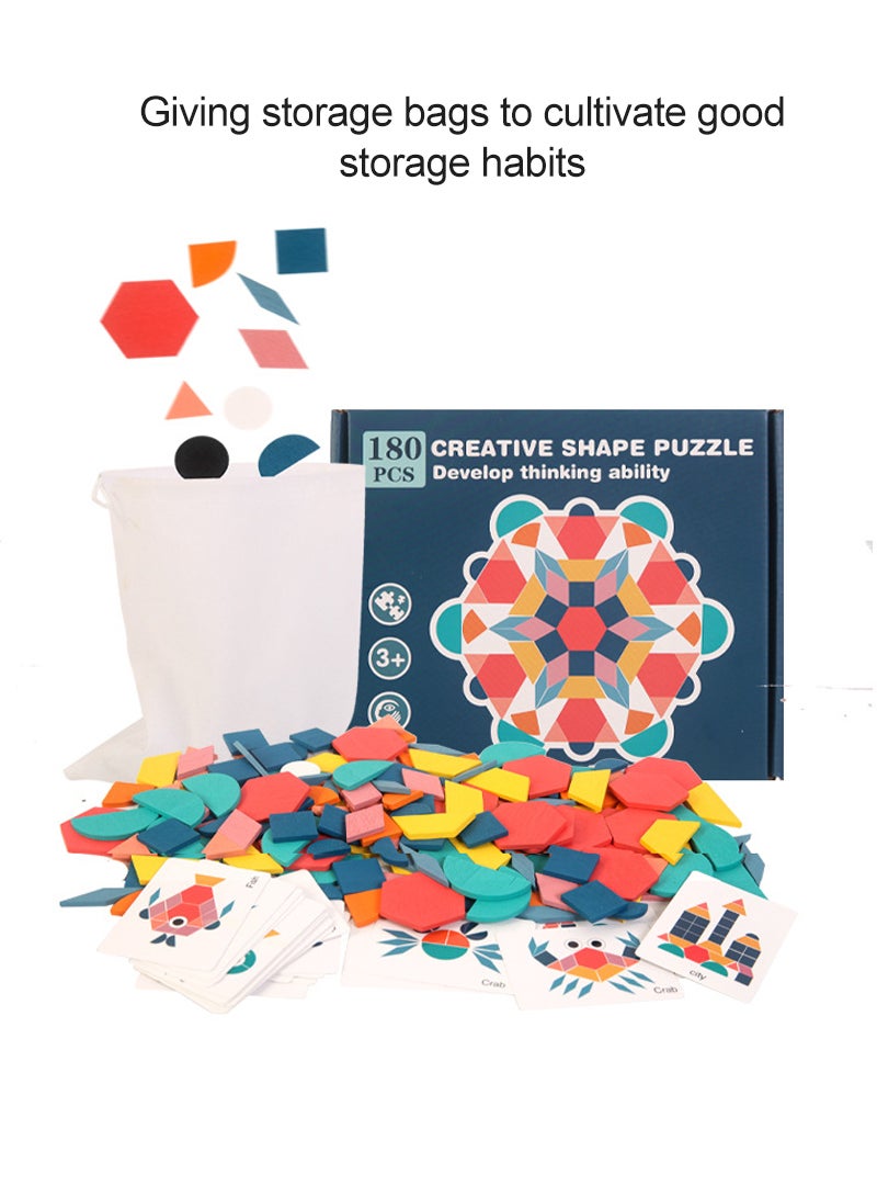 MaBaby 180 قطعة من أحجية الهندسة للتعليم المبكر للأطفال والرضع مجموعة أحجية متقدمة للأطفال المتنامين مع بطاقات أحجية غنية لتدريب تنسيق اليد والعين لدى طفلك - Image 3