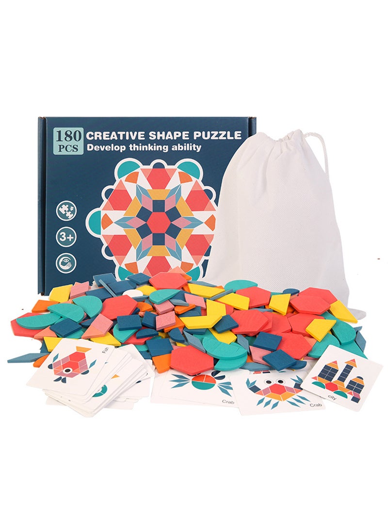 MaBaby 180 قطعة من أحجية الهندسة للتعليم المبكر للأطفال والرضع مجموعة أحجية متقدمة للأطفال المتنامين مع بطاقات أحجية غنية لتدريب تنسيق اليد والعين لدى طفلك - Image 1