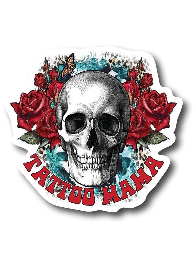 Tattoo Mama 5 Inch Waterproof Decal Sticker Wall Window Rose Skull Banner Tattoo Jewel Skin Artist Art Parent Mom Mama Ink Picture Rose Marker Temporary Tattooing Stencil Gothic Emo Dead Body Fake Sto - Image 1