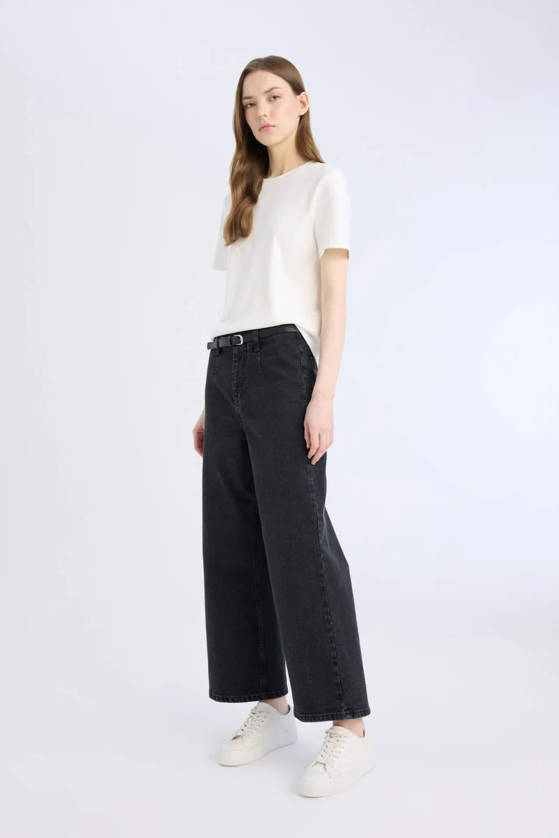 DeFacto Culotte High Waist Ankle Length Spanish Belted Jeans
