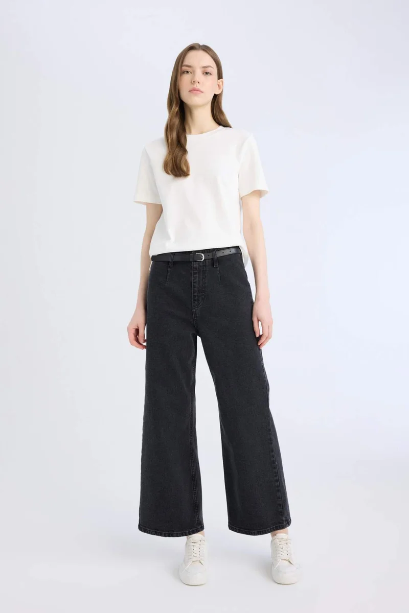 DeFacto Culotte High Waist Ankle Length Spanish Belted Jeans
