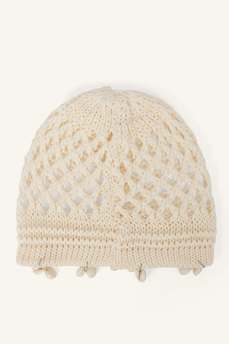 Woman Seashell Detail Crochet Knit Hat