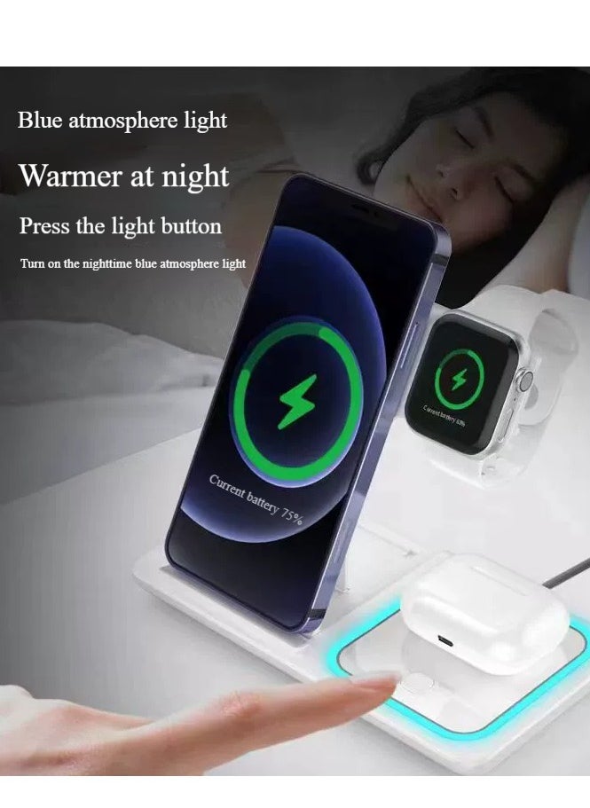 Generic - Wireless Charging Station, 3 in 1 Foldable Wireless Charger Stand, Wireless Charging Stand for iPhone & Samsung Series, Apple Watch, and Qi-Certified Phones - Image 1