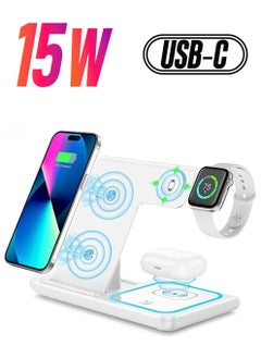 Wireless Charging Station, 3 in 1 Foldable Wireless Charger Stand, Wireless Charging Stand for iPhone & Samsung Series, Apple Watch, and Qi-Certified Phones